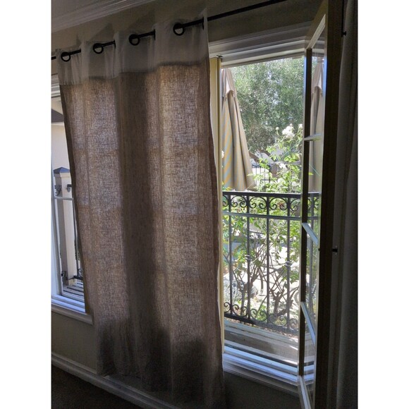 POTTERY BARN Classic Belgian Flax Linen Curtain Panel Tan Grommet 1  50 x  84 - Picture 6 of 10